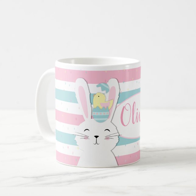 Cute Easter bunny striped background Coffee Mug (Front Left)