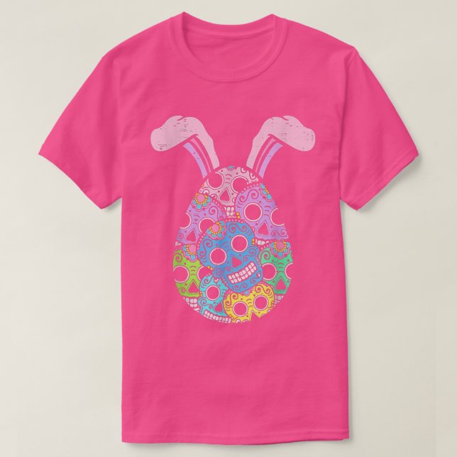 Cute Easter Bunny Sugar Skull Ears Funny Easter Da T-Shirt (Design Front)