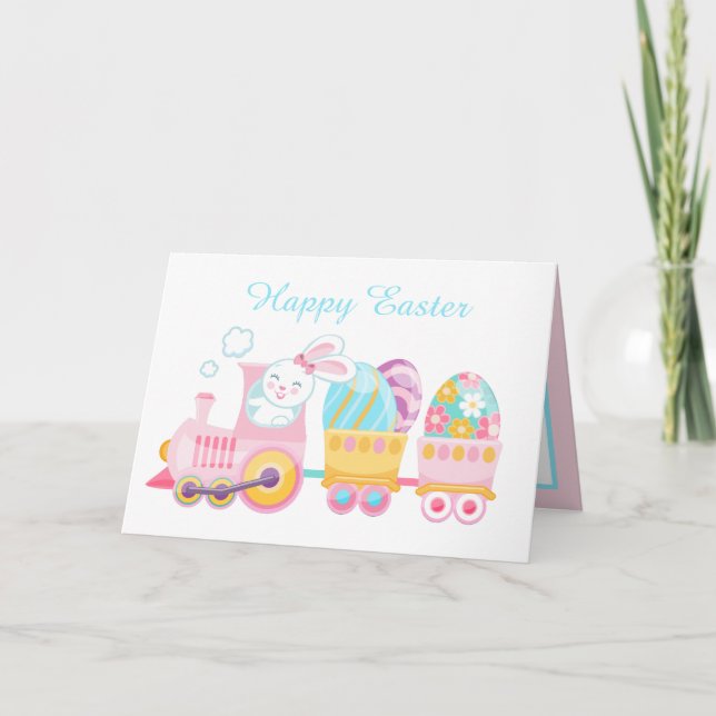 Cute Easter bunny Train Holiday Card (Front)