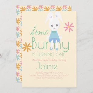 Cute Easter Bunny Turning One Birthday Invitation