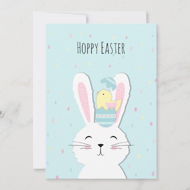 Cute Easter bunny turquoise background Holiday Card (Front)
