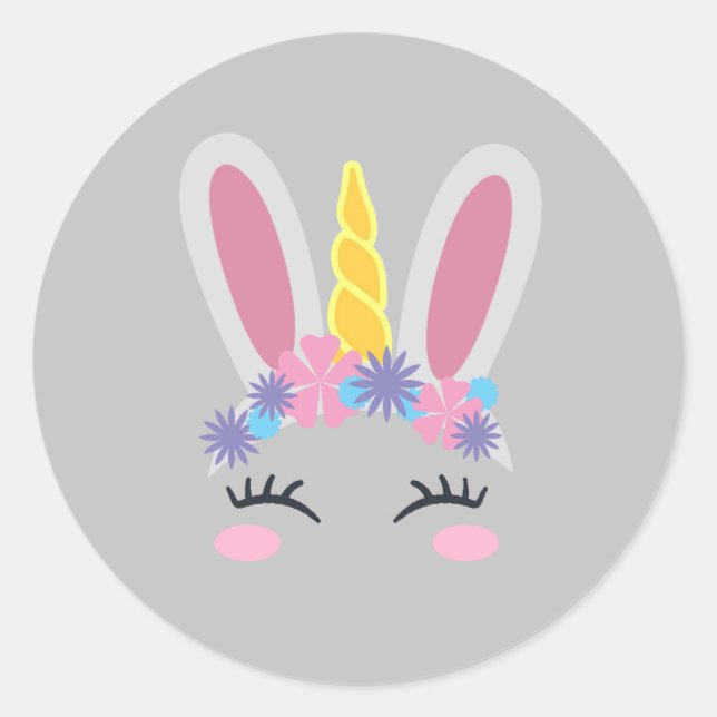 Cute Easter Bunny Unicorn Face Stickers (Front)