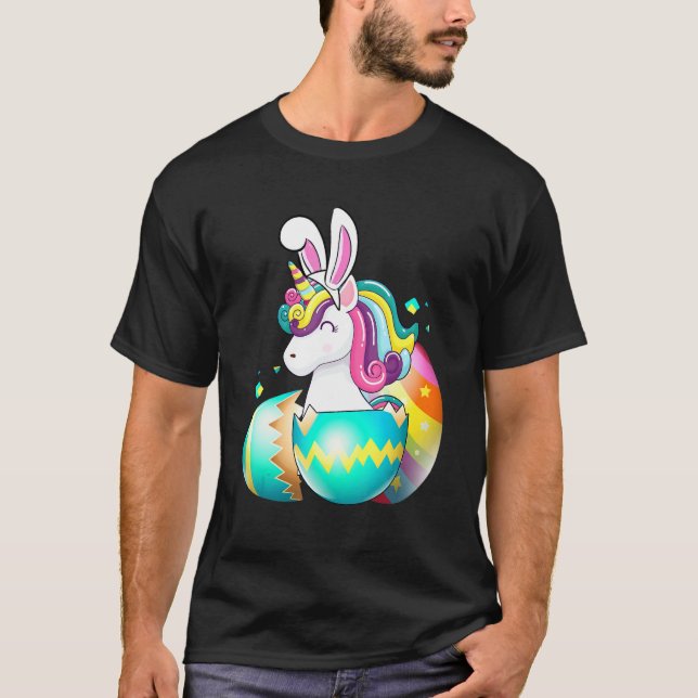 Cute Easter Bunny Unicorn With Easter Eggs Funny W T-Shirt (Front)