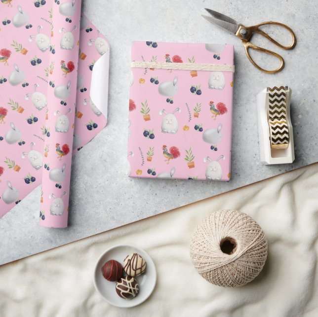 Cute Easter Bunny Watercolor Art Pattern Wrapping Paper (Crafts)
