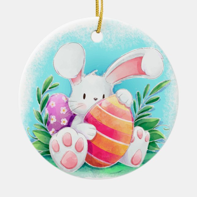Cute Easter Bunny Watercolor | Ceramic Ornament (Front)