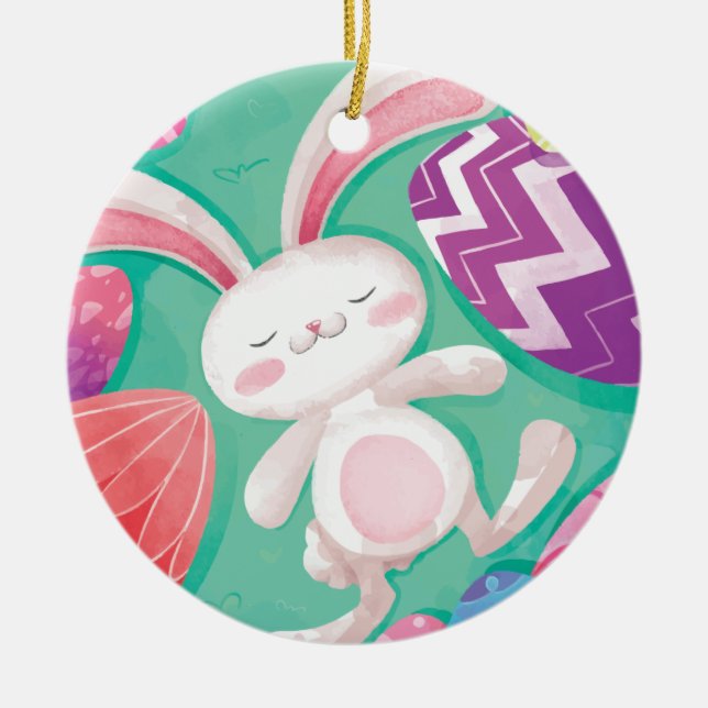 Cute Easter Bunny Watercolor | Ceramic Ornament (Front)