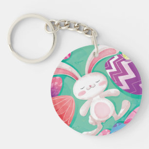 Cute Easter Bunny Watercolor Keychain