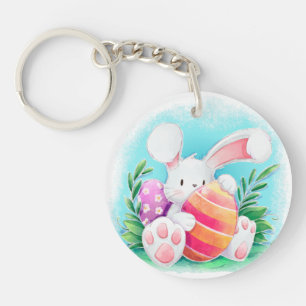 Cute Easter Bunny Watercolor Keychain