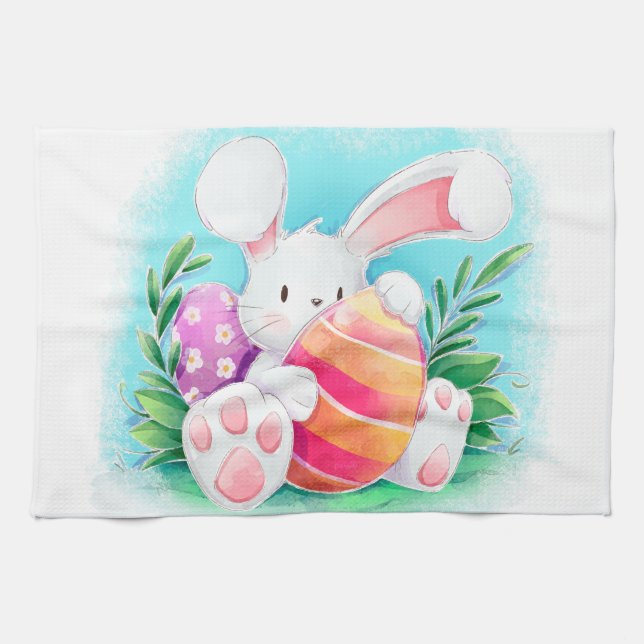 Cute Easter Bunny Watercolor | Kitchen Towel (Horizontal)