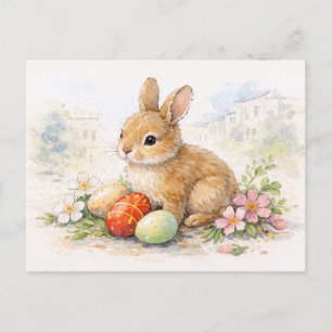 Cute Easter Bunny Watercolor Postcard