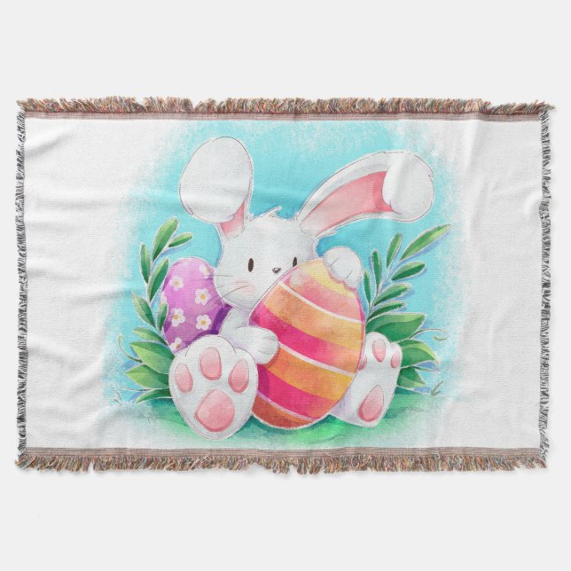Cute Easter Bunny Watercolor | Throw Blanket (Front)