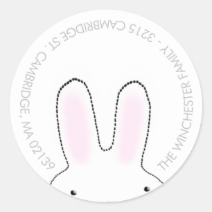 Cute Easter bunny white grey fun address Classic Round Sticker