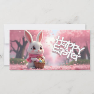 Cute Easter Bunny with Basket and Colourful Eggs