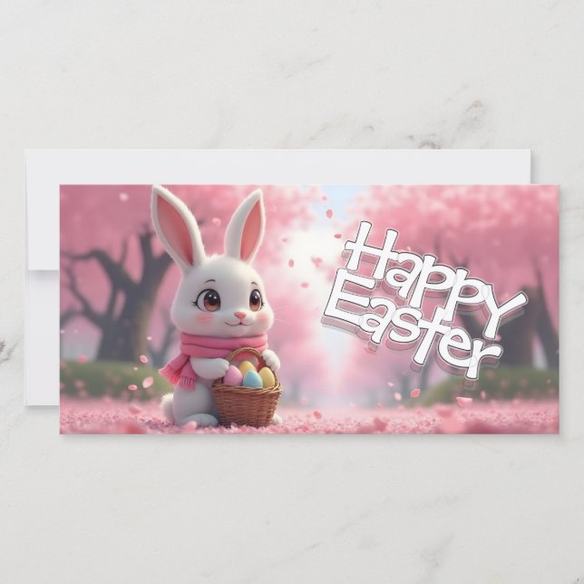 Cute Easter Bunny with Basket and Colourful Eggs (Front)