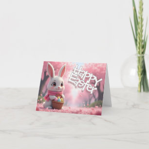 Cute Easter Bunny with Basket and Colourful Eggs Thank You Card
