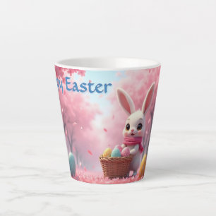 Cute Easter Bunny with Basket of Colourful Eggs Latte Mug