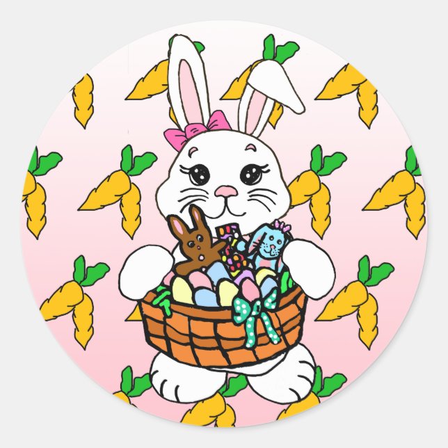 Cute Easter Bunny with Basket Stickers (Front)