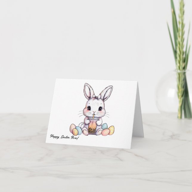 Cute Easter Bunny with Boba Greeting Card (Front)