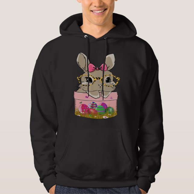 Cute Easter Bunny With Cheetah Glasses For The Mom Hoodie (Front)