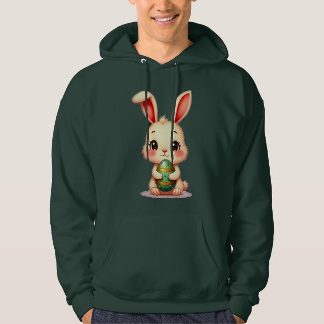 Cute Easter Bunny with Chocolate Egg moletom Hoodie (Front)