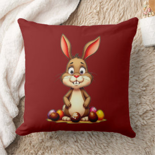 Cute Easter Bunny with Chocolate Eggs - almofada Cushion