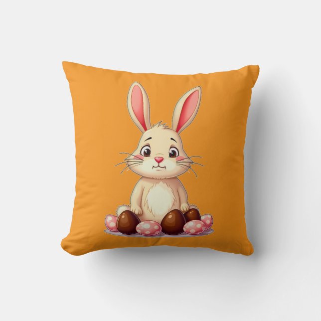 Cute Easter Bunny with Chocolate Eggs almofada Cushion (Front)