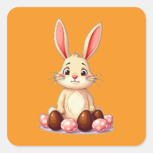 Cute Easter Bunny with Chocolate Eggs Autocolante Square Sticker