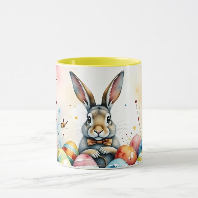 Cute Easter Bunny with Colorful Painted Eggs Mug (Center)