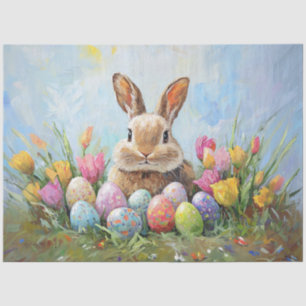 Cute Easter Bunny with Coloured Eggs Decoupage Tissue Paper
