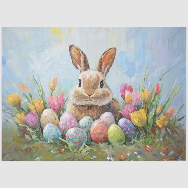 Cute Easter Bunny with Coloured Eggs Decoupage Tissue Paper (Front)