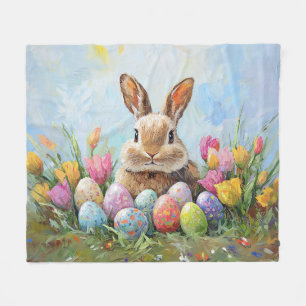 Cute Easter Bunny with Coloured Eggs Fleece Blanket