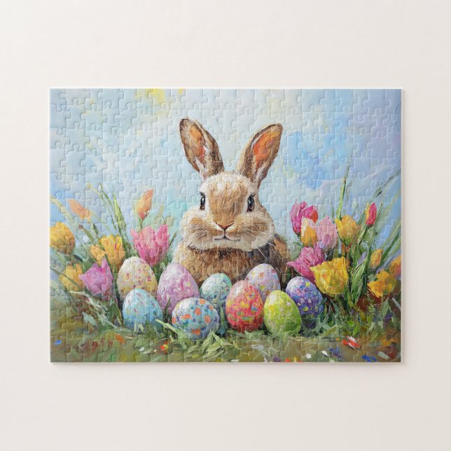 Cute Easter Bunny with Coloured Eggs Jigsaw Puzzle (Horizontal)