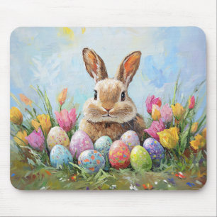 Cute Easter Bunny with Coloured Eggs Mouse Mat
