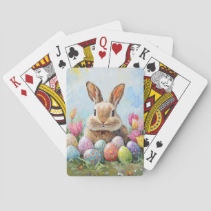 Cute Easter Bunny with Coloured Eggs Playing Cards