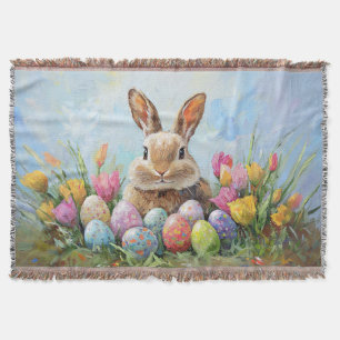 Cute Easter Bunny with Coloured Eggs Throw Blanket