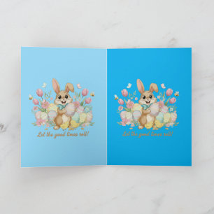 Cute Easter Bunny with Colourful Eggs and Spring Card