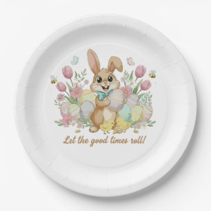Cute Easter Bunny with Colourful Eggs and Spring Paper Plate