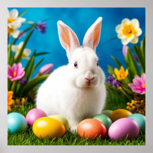 Cute Easter Bunny with Colourful Eggs Poster