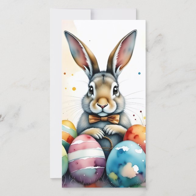 Cute Easter Bunny with Colourful Painted Eggs (Front)