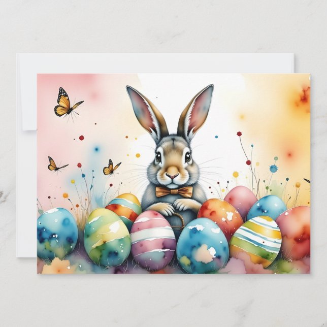 Cute Easter Bunny with Colourful Painted Eggs (Front)