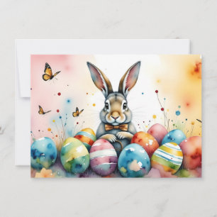 Cute Easter Bunny with Colourful Painted Eggs