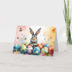 Cute Easter Bunny with Colourful Painted Eggs Card