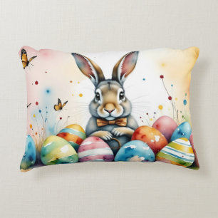Cute Easter Bunny with Colourful Painted Eggs Decorative Cushion