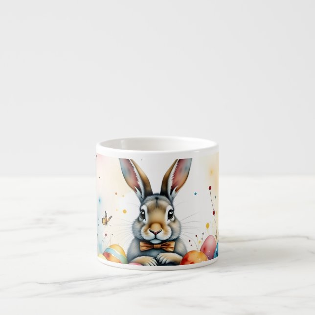 Cute Easter Bunny with Colourful Painted Eggs Espresso Cup (Front)