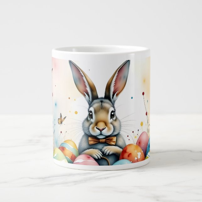 Cute Easter Bunny with Colourful Painted Eggs Large Coffee Mug (Front)