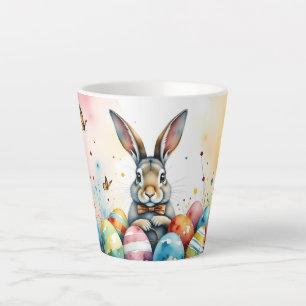 Cute Easter Bunny with Colourful Painted Eggs Latte Mug