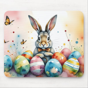 Cute Easter Bunny with Colourful Painted Eggs Mouse Mat