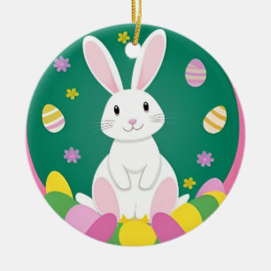 Cute Easter Bunny With Decorative Eggs Ceramic Tree Decoration