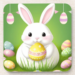 Cute Easter Bunny With Decorative Eggs Coaster
