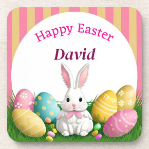 Cute Easter Bunny With Decorative Eggs Coaster